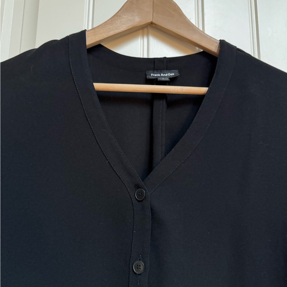 Frank and Oak Black V neck Button Up Shift Dress with Pockets. Size M - Picture 2 of 9